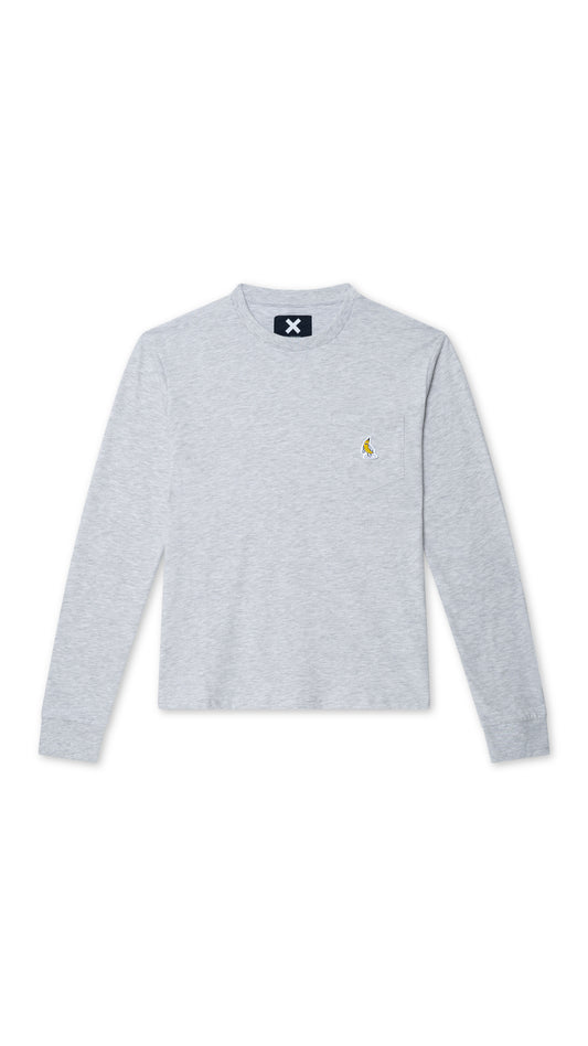 LIGHT GREY MELANGE BANANA POCKET LS TEE