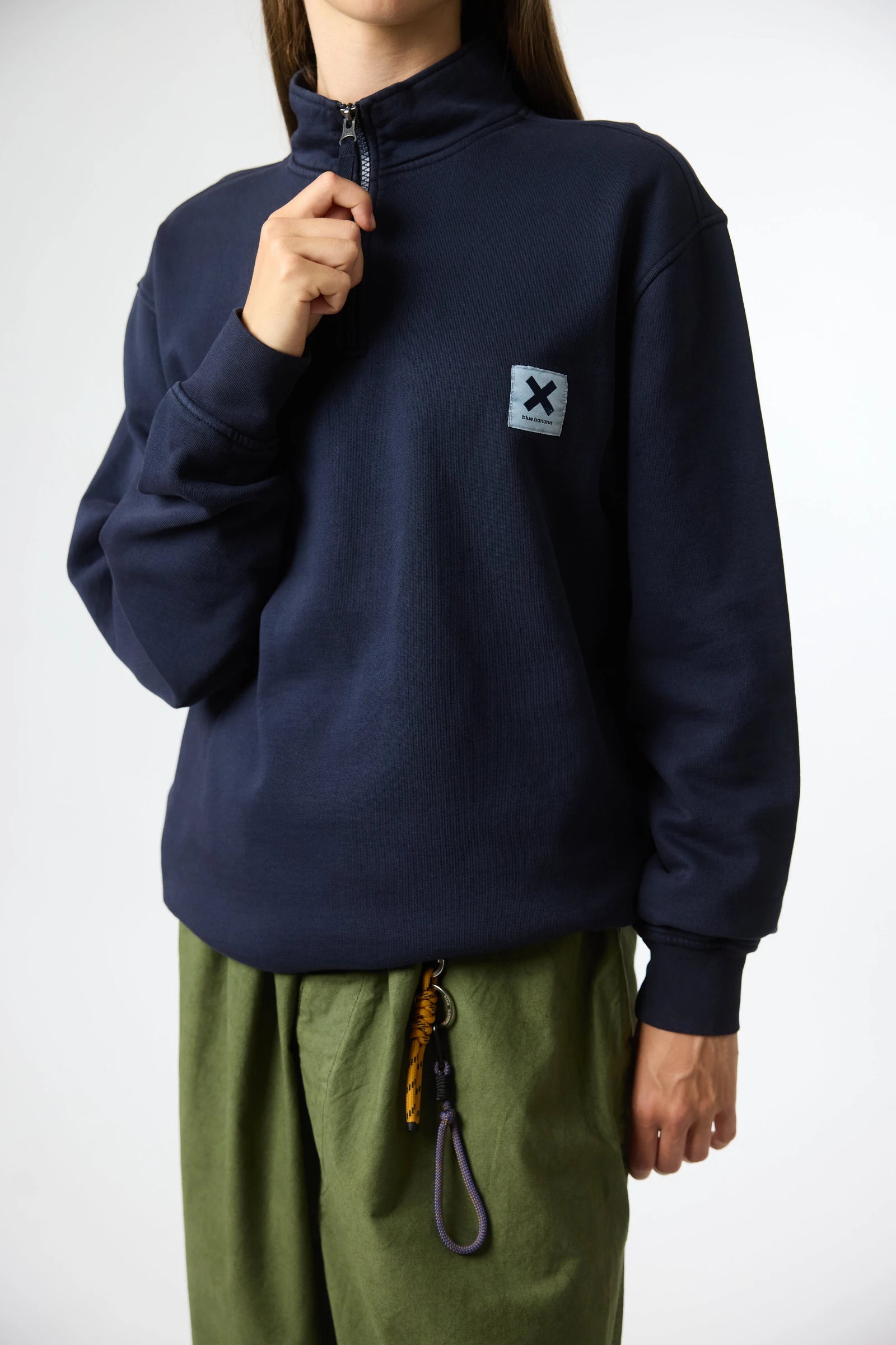 NAVY ICONIC HALF ZIP CREW